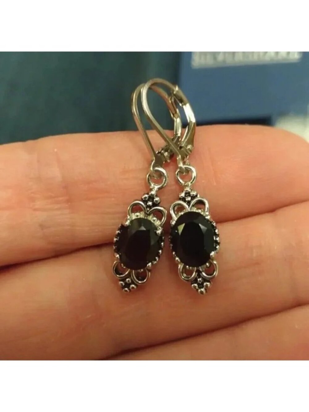 Women's Oval Shape 925 Sterling  Silver Bali Balinese Leverback Dangle Earrings